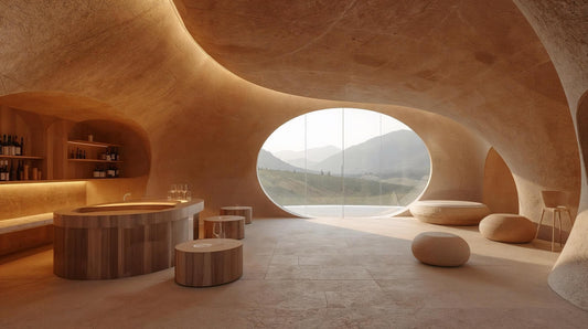 土の洞窟ラウンジ｜風景と余白を編み込む有機的空間