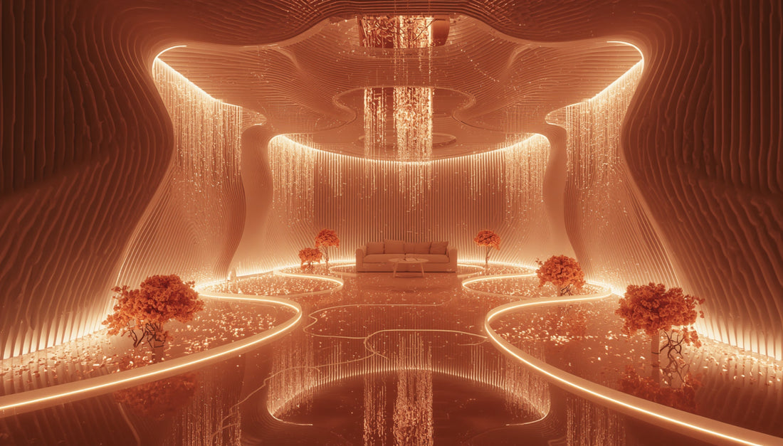 ロゼの粒子が降り注ぐ没入型ラウンジ空間